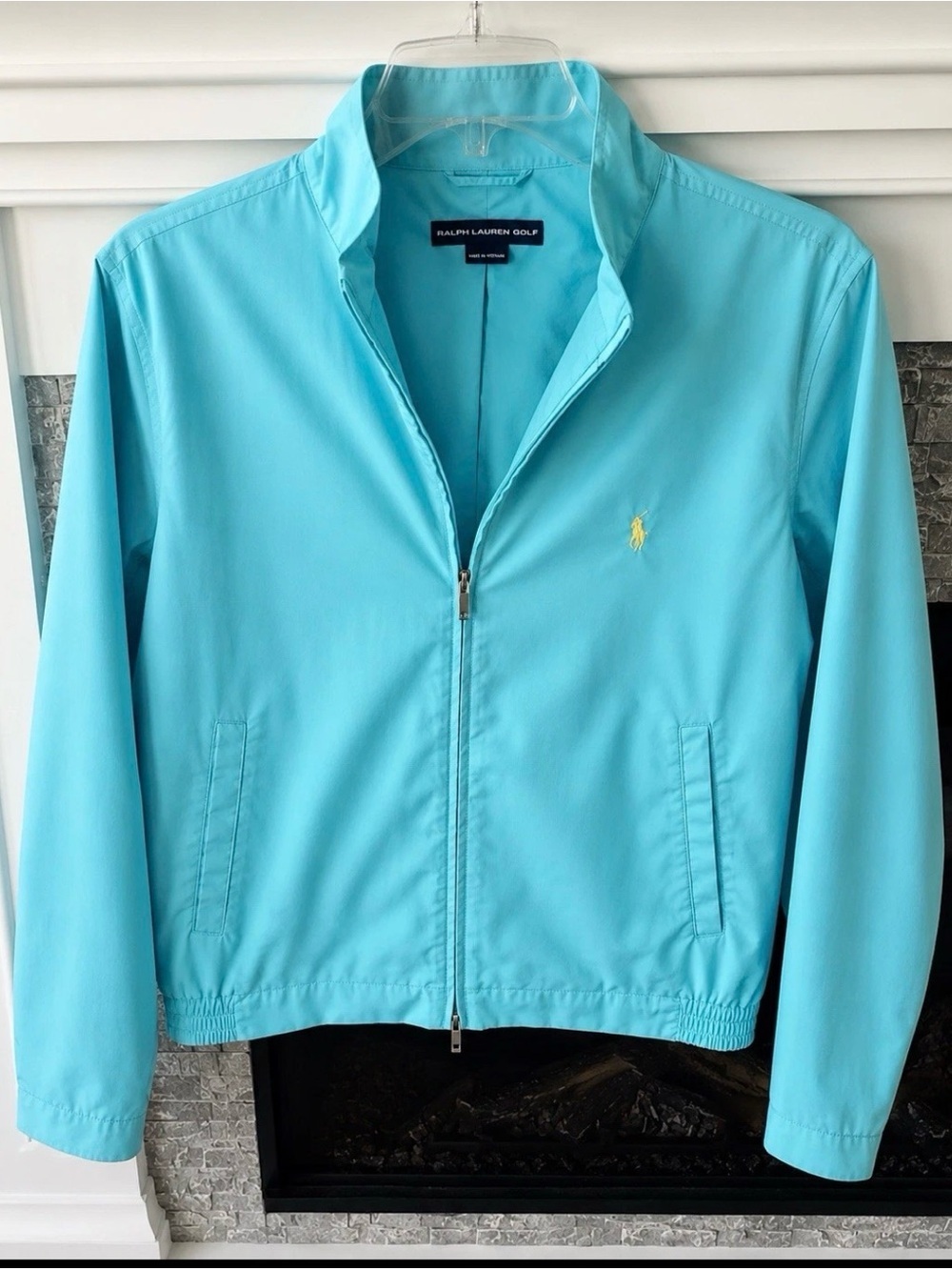 Ralph Lauren Golf Jacket women light blue/aqua full-zip mock neck button collar